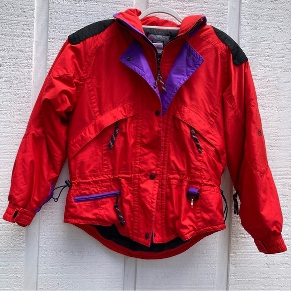 Vintage Slalom Sport Red Purple Rainbow Ski Snow Jacket Size 8 - Picture 1 of 8
